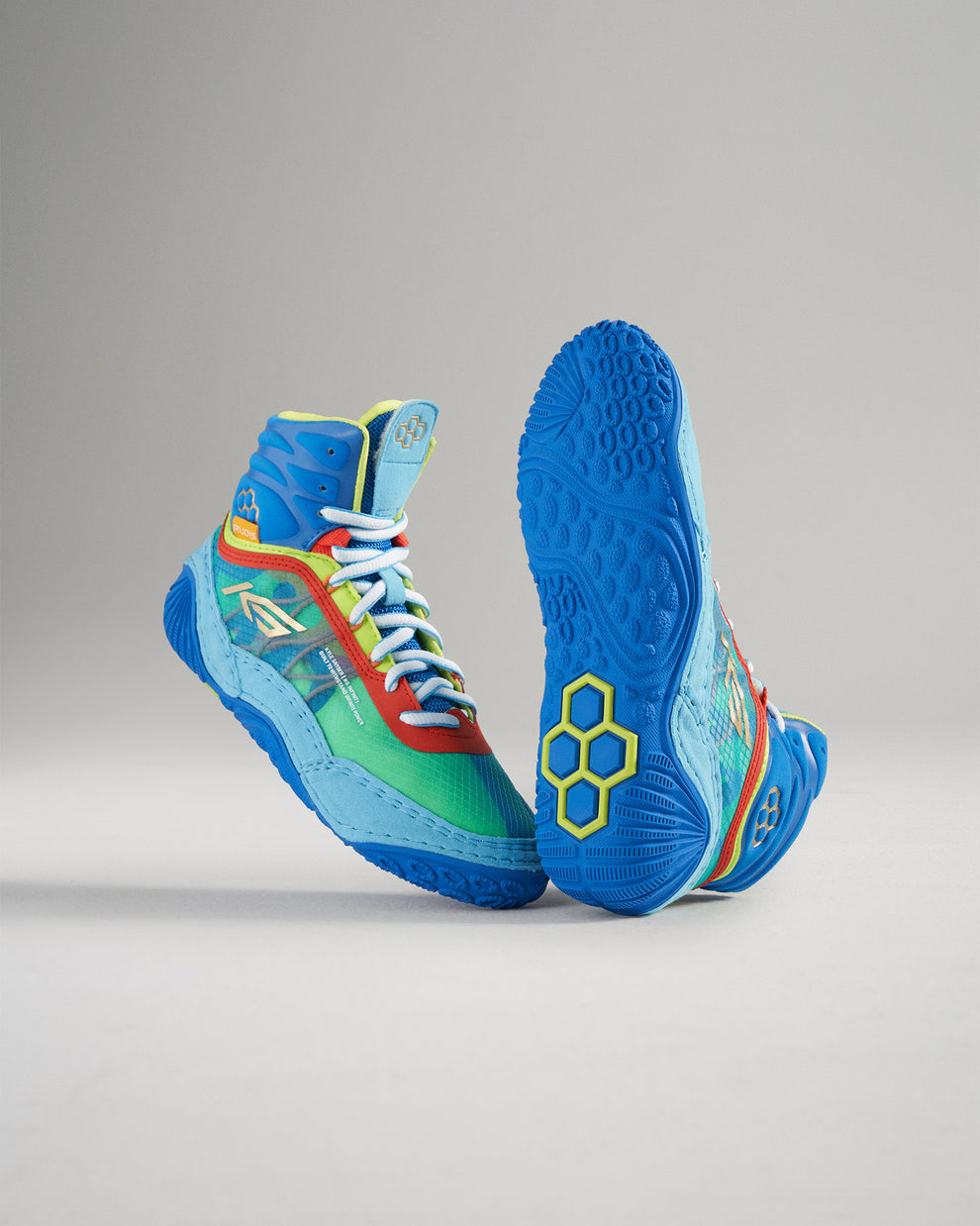RUDIS Colossus — Blue/Green/Red — Royal Blue / Green Fade / Red Stripe wrestling shoes