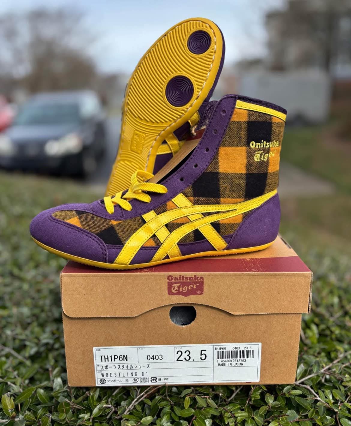 Onitsuka Tiger Wrestling 81 — Purple / Yellow Plaid wrestling shoes