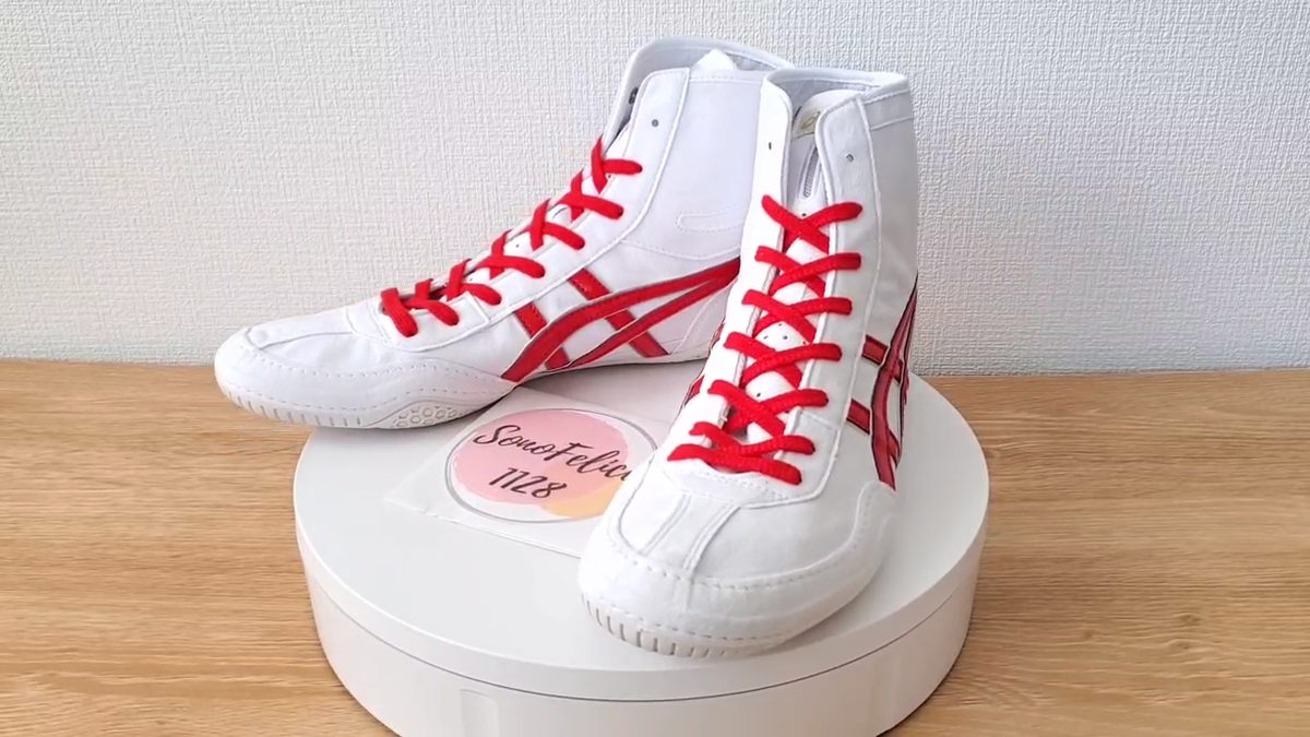ASICS SF 1128 — White/Red Laces — Arctic White / Red Laces wrestling shoes