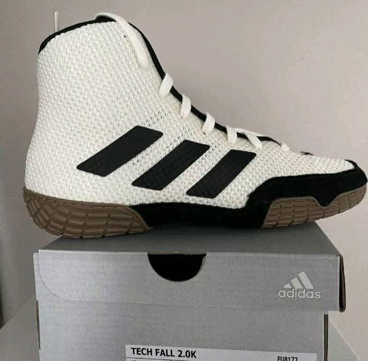 Adidas Tech Fall 2.0K — White / Black / Gum wrestling shoes