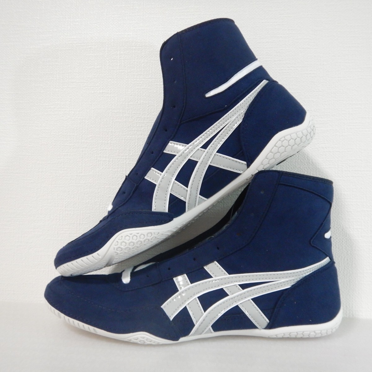 ASICS Dan Gable — Navy/Silver — Midnight Navy / Silver Nubuck wrestling shoes