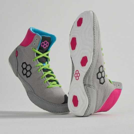 RUDIS Colossus — Grey/Pink/Volt — Grey / Magenta Pink / Volt Laces wrestling shoes