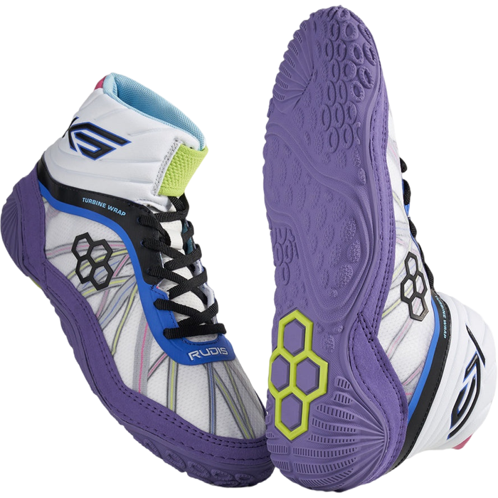 RUDIS Colossus — White/Purple — White / Royal Purple / Volt Tab wrestling shoes
