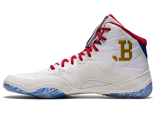 ASICS JB Elite IV — White — White / Red / Gold / Royal wrestling shoes