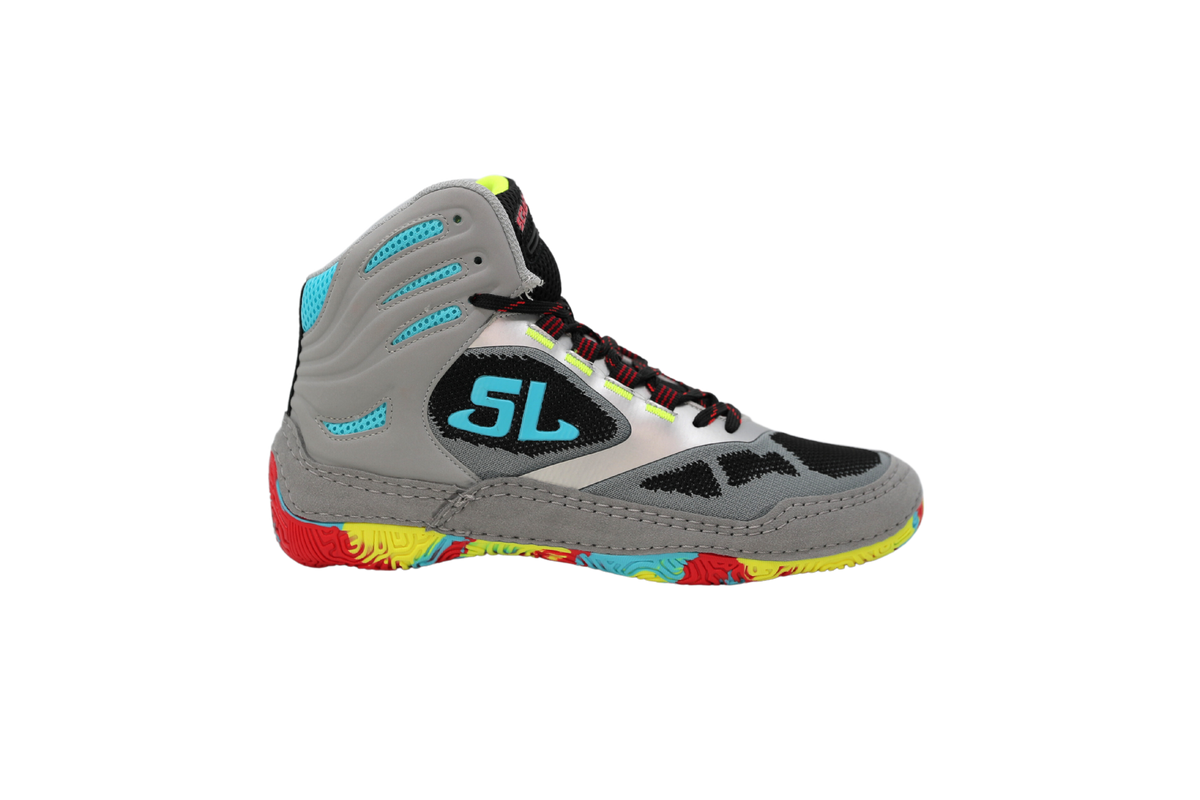 SL Spectrum — Grey / Teal / Rainbow Sole wrestling shoes