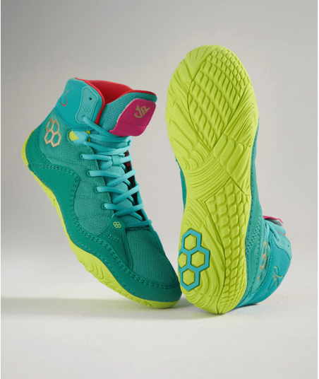 RUDIS Colossus — Teal/Volt — Teal / Volt Sole / Pink Tongue wrestling shoes