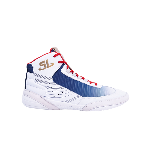 SL Patriot — White / Navy / Red Laces wrestling shoes