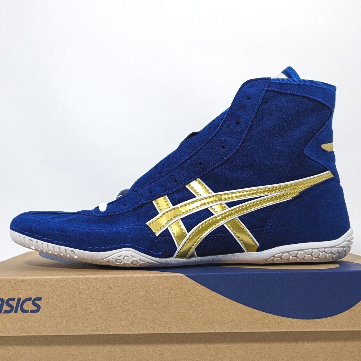 ASICS JB Elite IV — Blue/Gold — Deep Royal / Champion Gold wrestling shoes