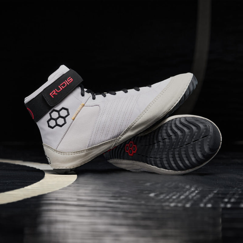 RUDIS Colossus — White/Red Hex — White / Black Hex / Inferno Red wrestling shoes