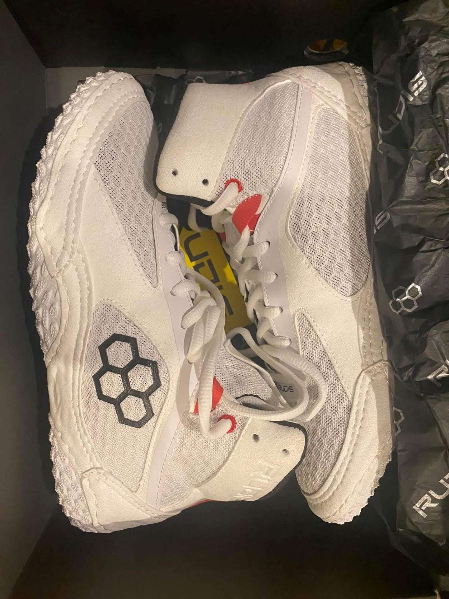 RUDIS Colossus White — Arctic White / Navy Hex wrestling shoes