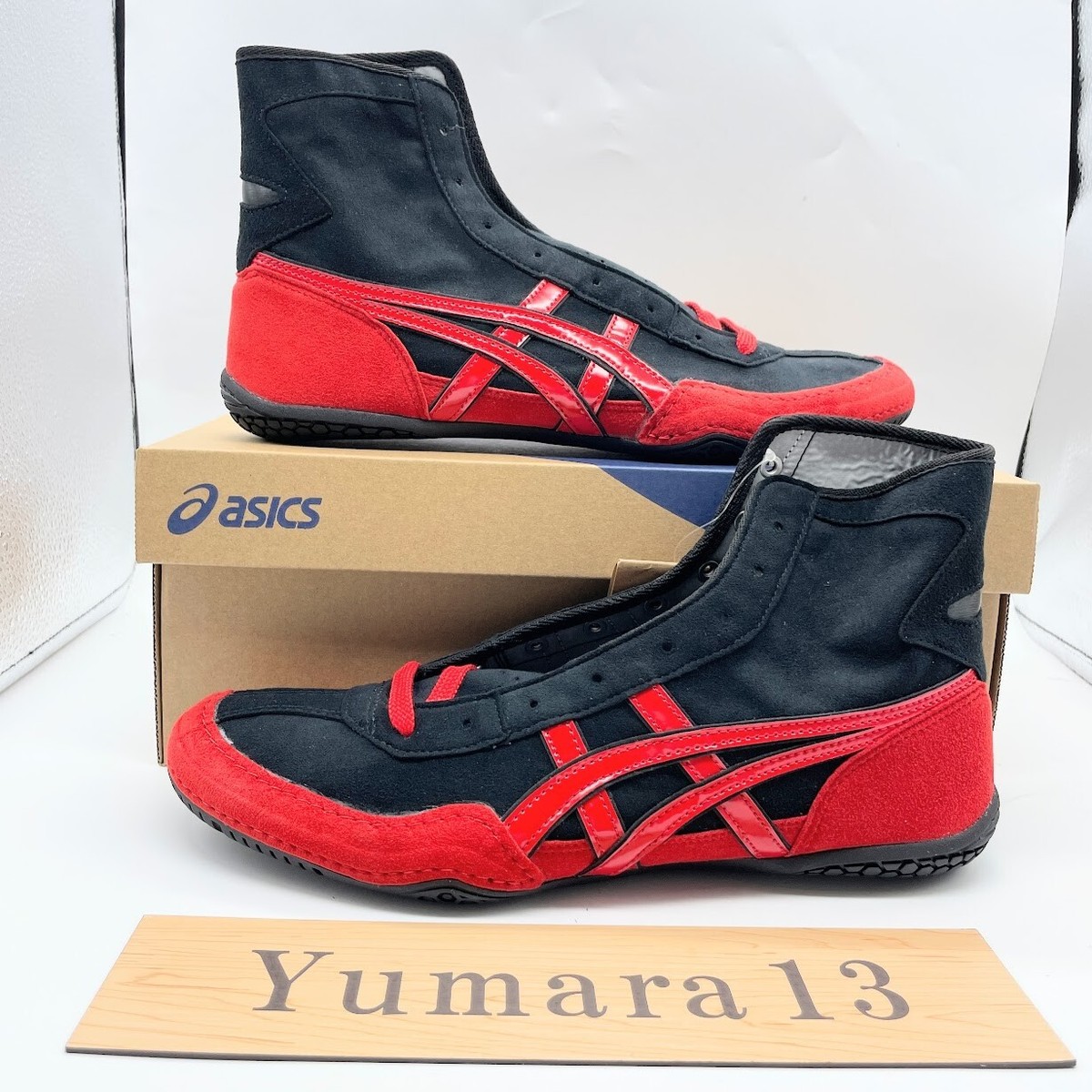 ASICS JB Elite IV — Black/Red Patent — Black Suede / Red Patent wrestling shoes